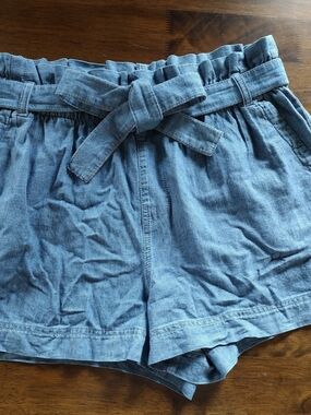 Pact Light Blue Paperbag Waist Denim Tie-Front Shorts